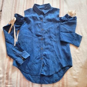 Rails chambray romy indigo linen open shoulder button down top sz S.